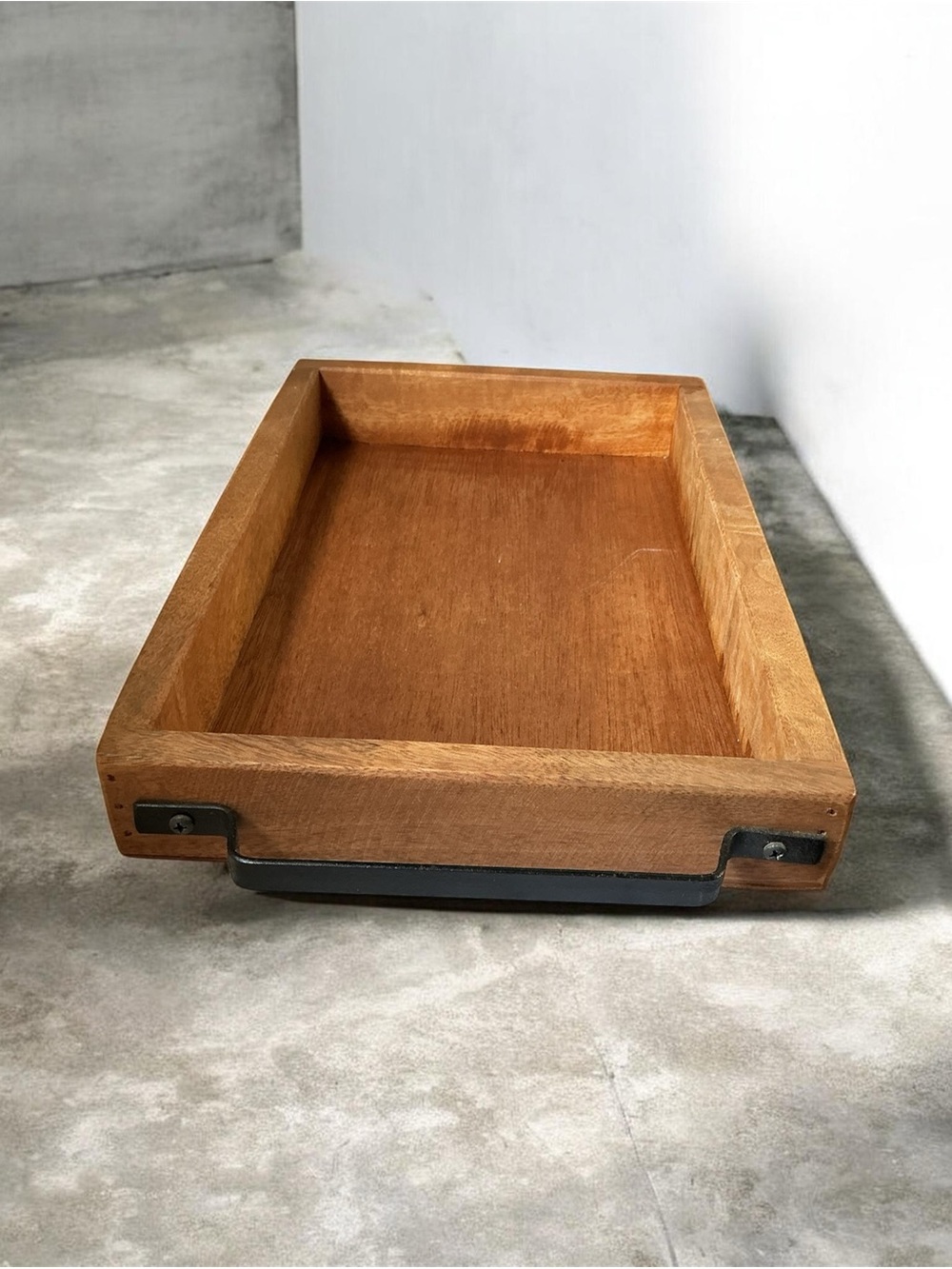 Wood Tray with Black Metal Handle - Natural Wood
